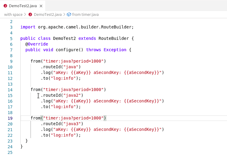 Example to fold Camel route in Java Editor of VS Code