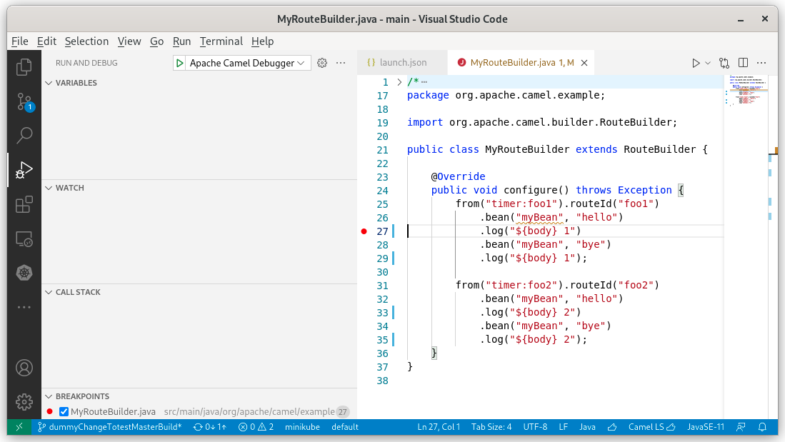 Launch configuration for Camel Textual Debugger in Run and Debug panel of VS Code