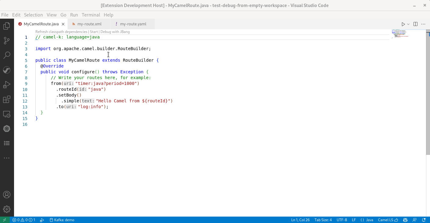 codelens on Java file to run and debug with JBang on Java files