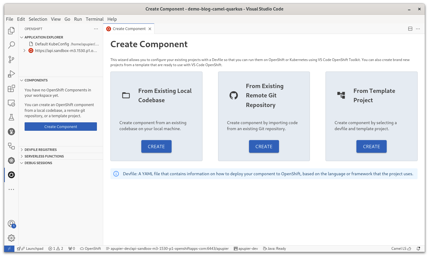 Create component from existing local codebase