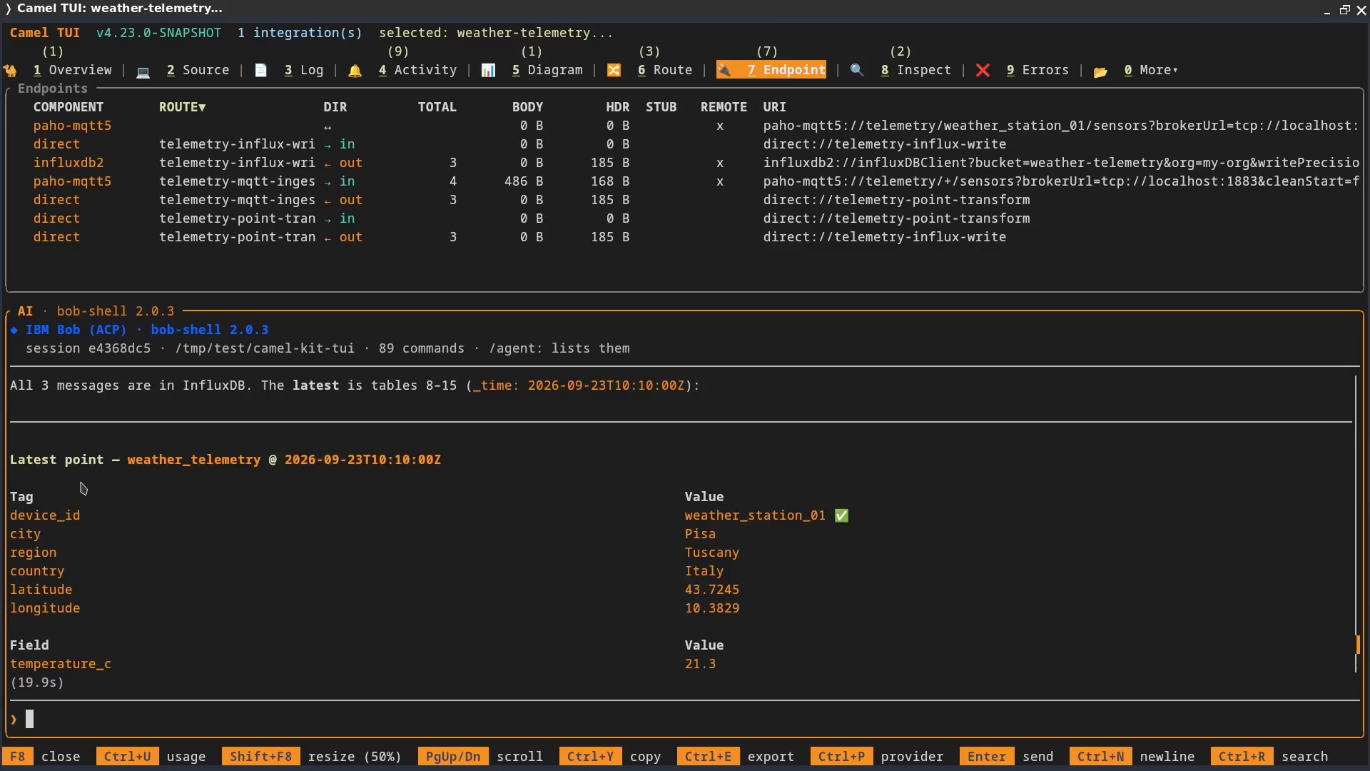 Bob displaying the corrected weather_station_01 tag and reading in the InfluxDB query response