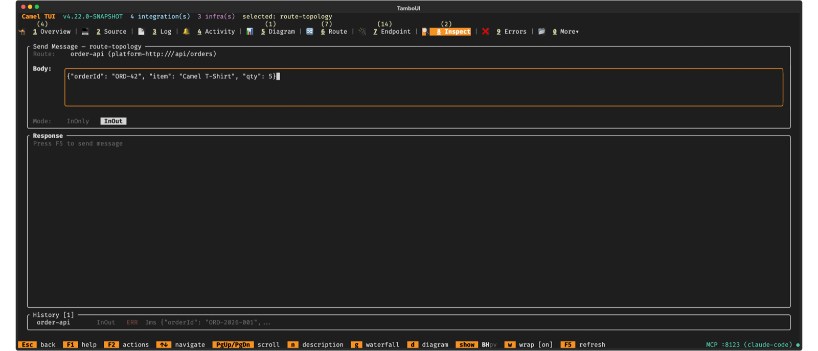 Send Message view with body editor and response area